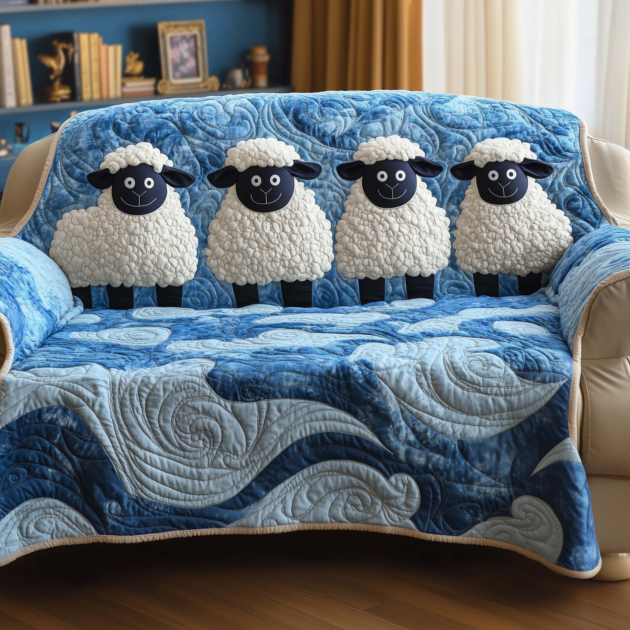Adorable Sheep Quilted Sofa Cover Farmhouse Home Couch Cover Room Gift For Him - Tradiviet