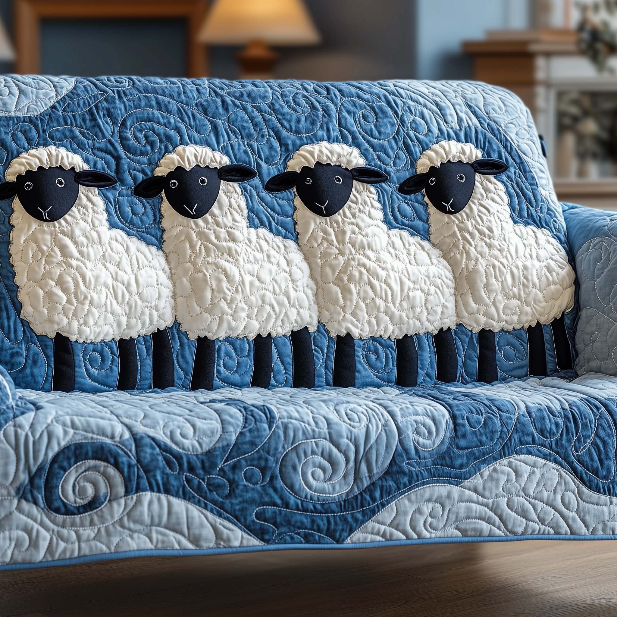 Adorable Sheep Quilted Sofa Cover Farmhouse Sheep Gift For New Homeowners - Tradiviet