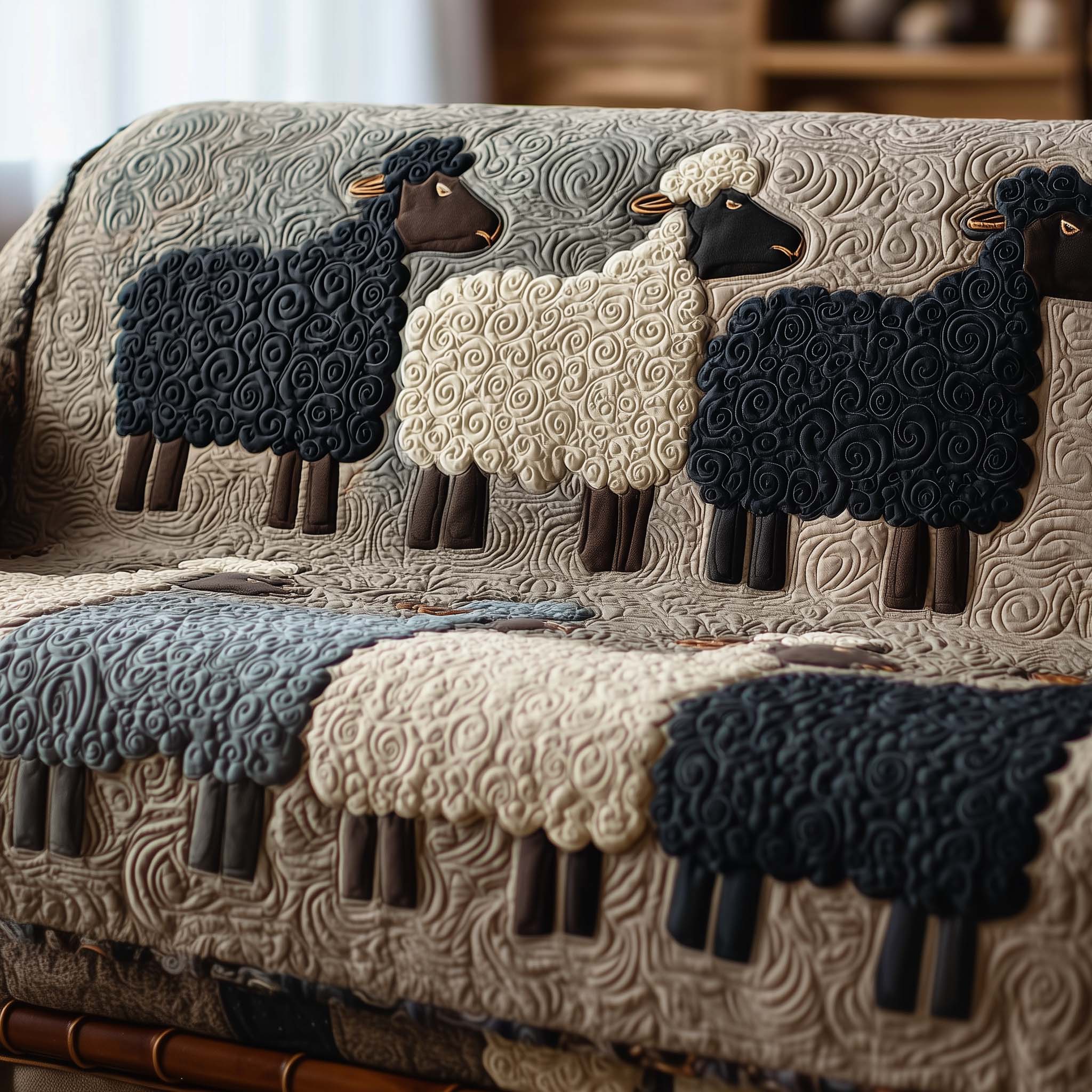 Adorable Sheep Quilted Sofa Cover Farmhouse Sheep Home Gifts For Him - Tradiviet