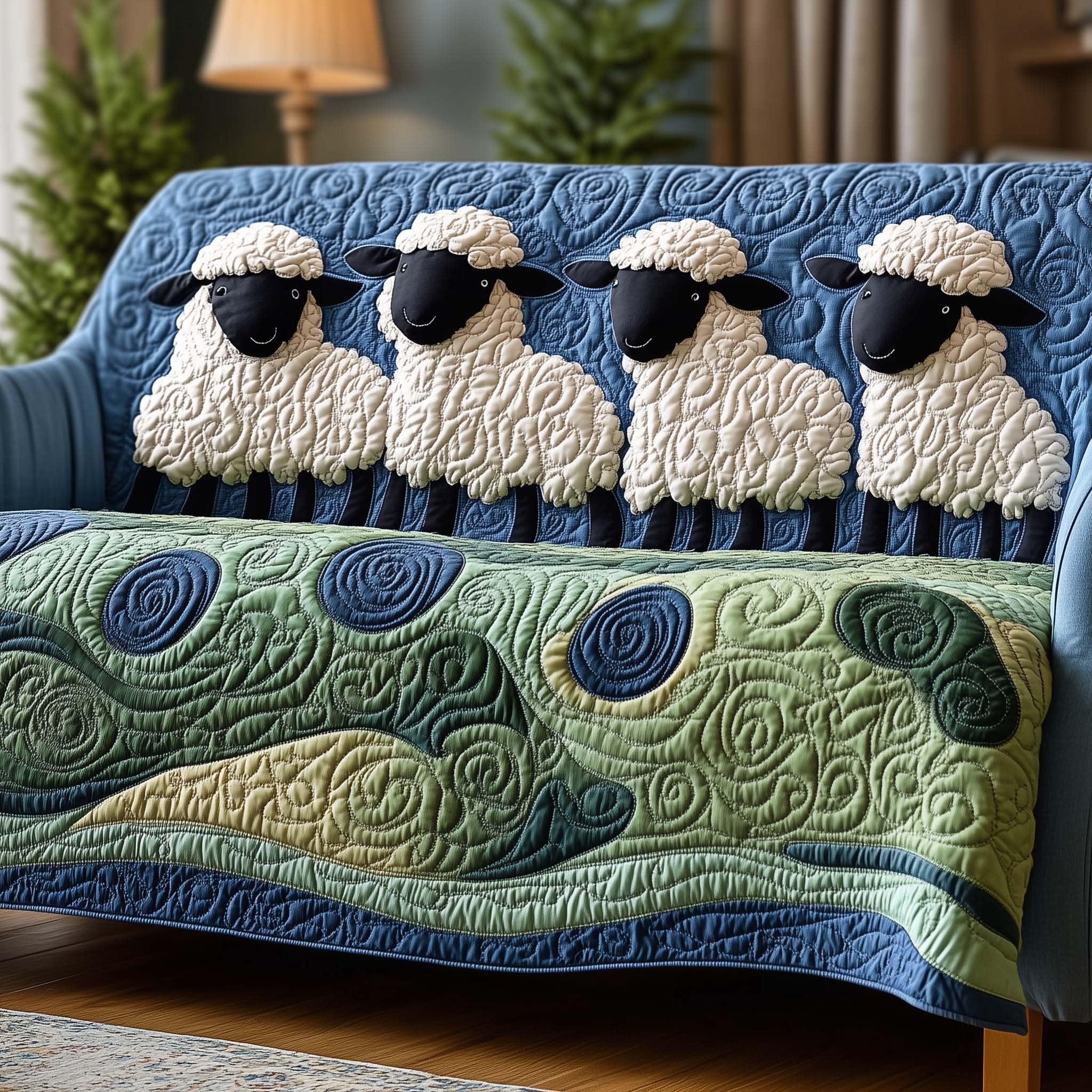 Adorable Sheep Quilted Sofa Cover Farmhouse Sheep Room Gift For Her - Tradiviet