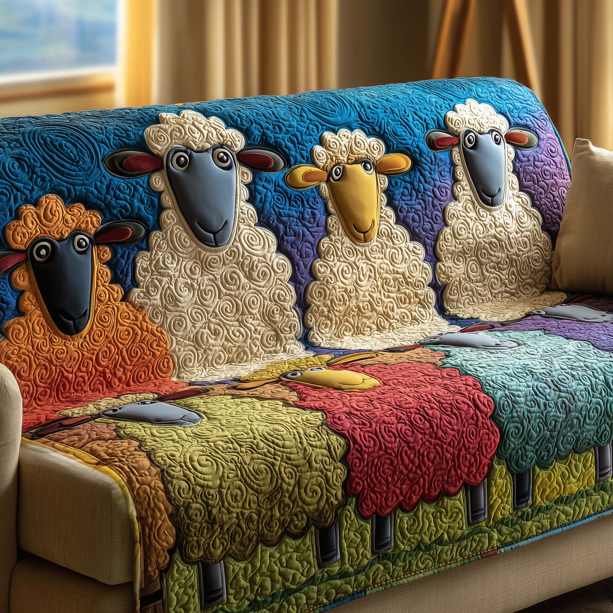 Adorable Sheep Quilted Sofa Cover Farmhouse Sheep Room Gift For Him - Tradiviet