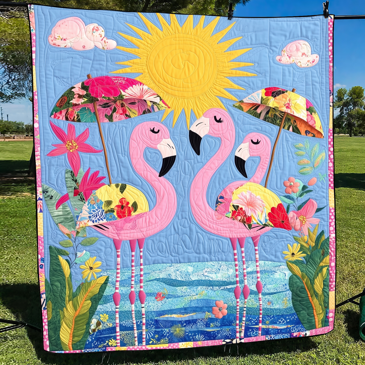 Affectionate Flamingo Quilted Blanket 4Th Of July Apparel Gift For Boys - Tradiviet