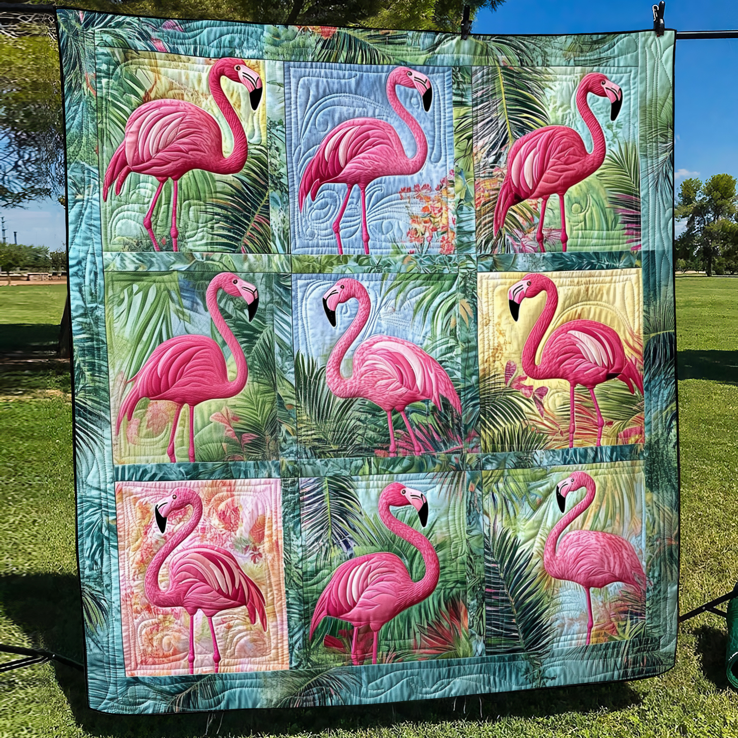Affectionate Flamingo Quilted Blanket 4Th Of July Clothes Gift For Women - Tradiviet