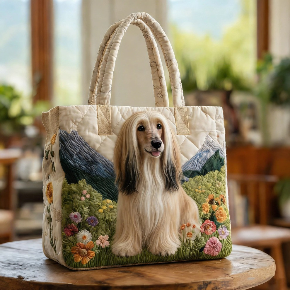 Afghan Hound Quilted Tote Bag Spring Floral Cute Totes Gifts For Dog Lovers - Tradiviet