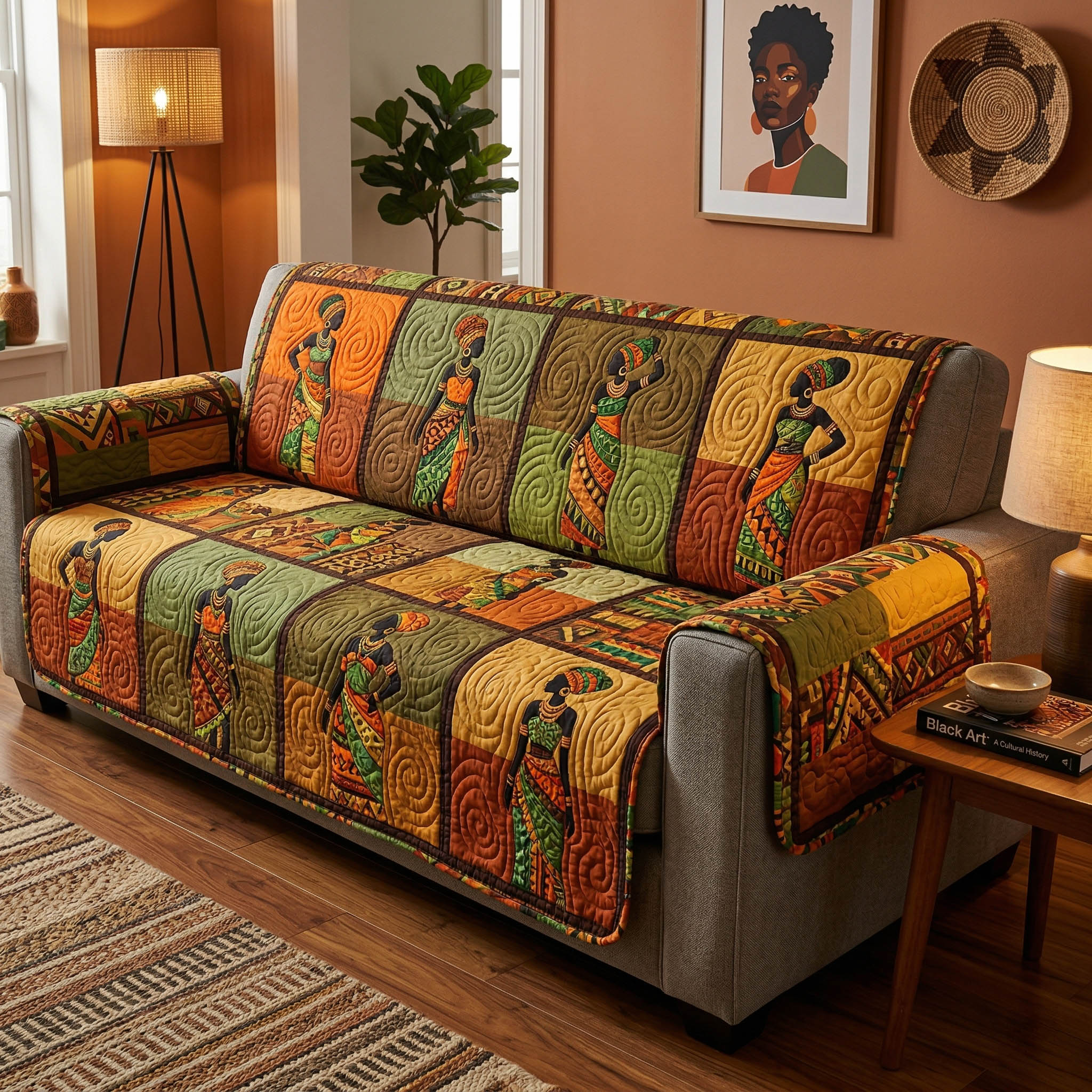 African Elegance Quilted Sofa Cover Aesthetic Home Room Decor Unique Room Decor Gifts - Tradiviet