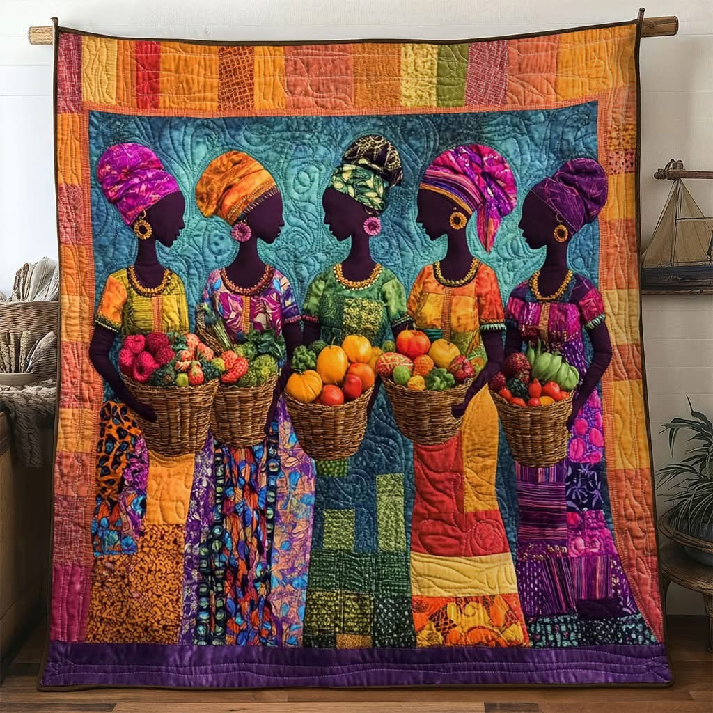 African Women Mosaic Quilt Blanket Bedroom Decor Best African American Gifts For Her - Tradiviet