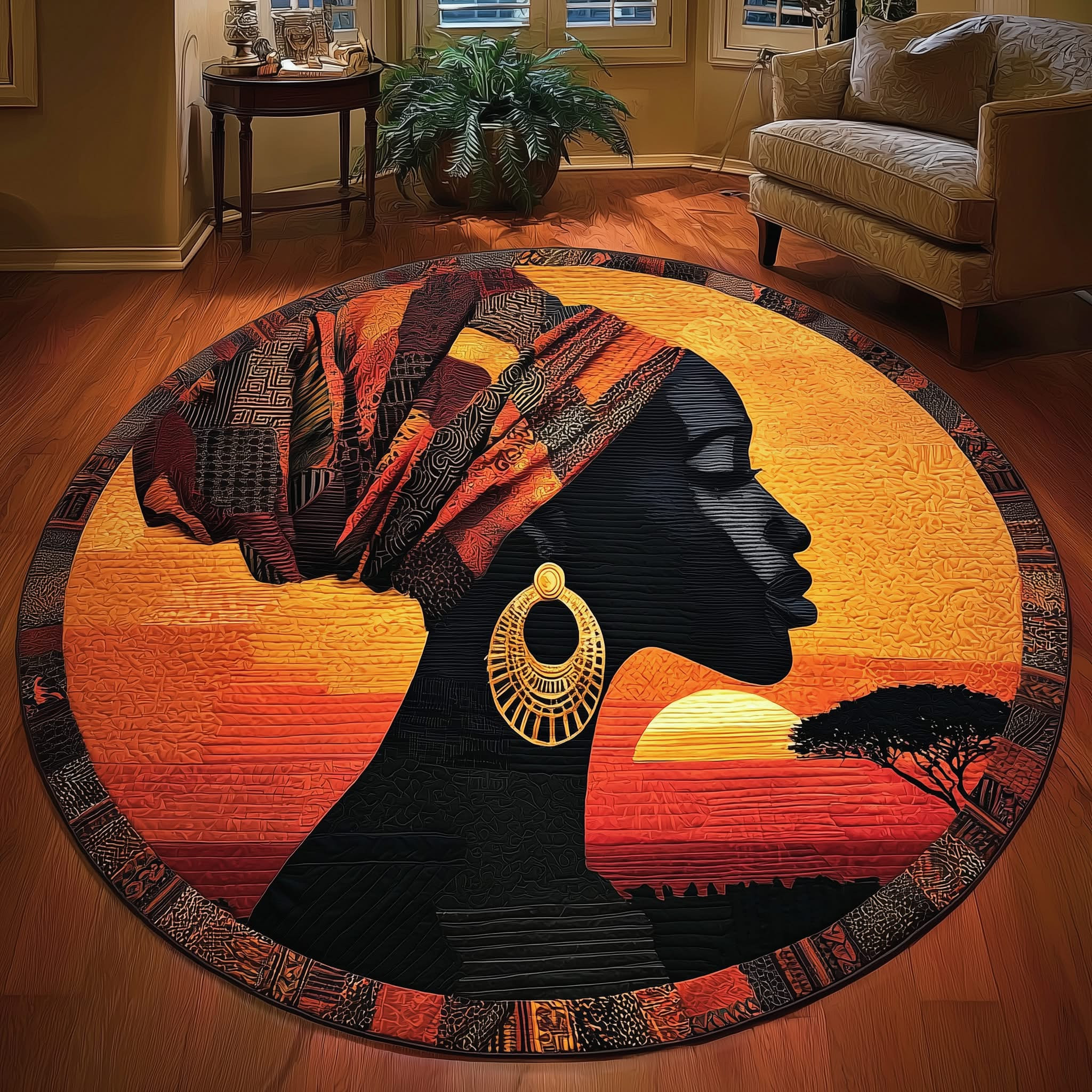 African Women Soulbound Roots Quilted Round Mat Living Room Decoration Gifts For Mom - Tradiviet