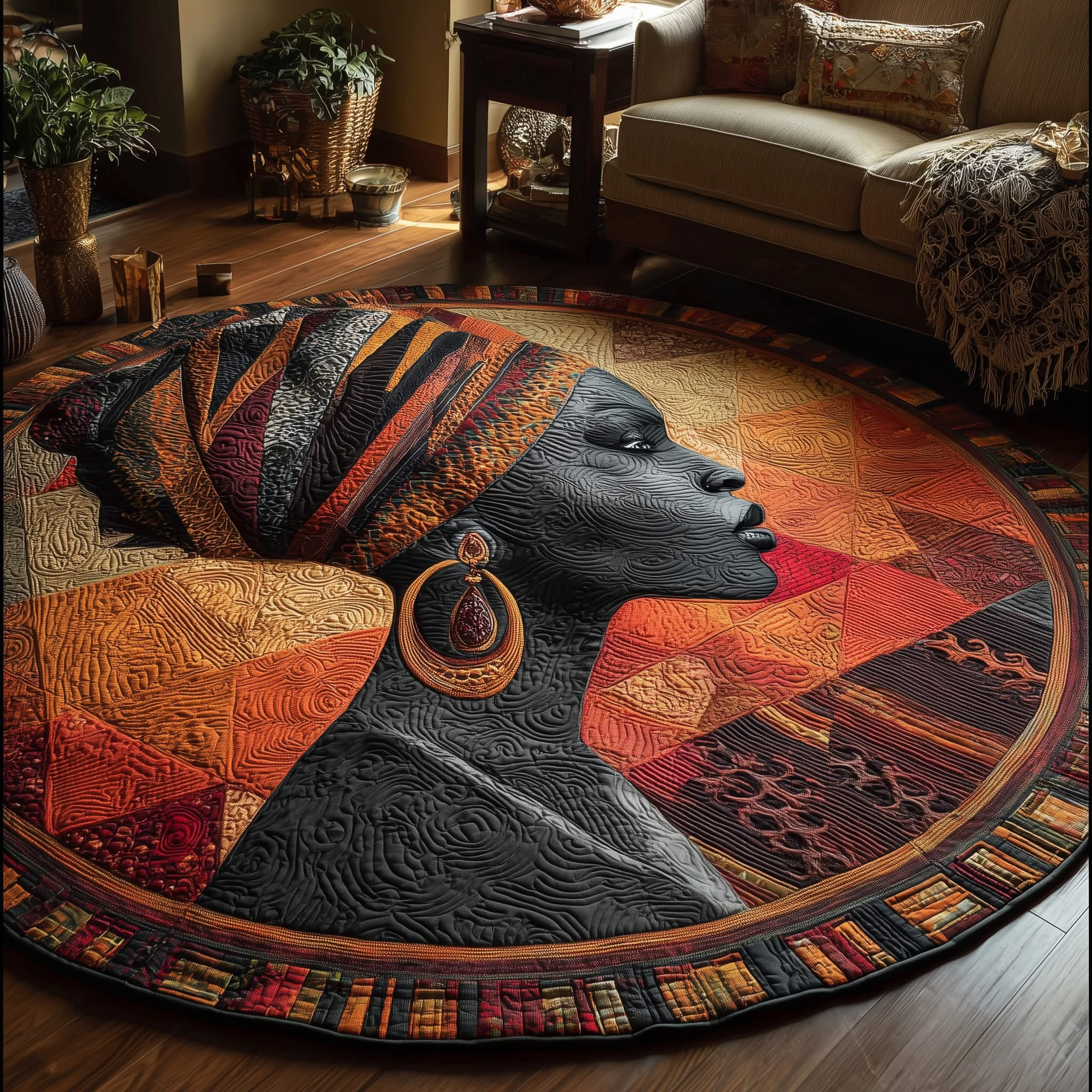 African Women Soulbound Roots Quilted Round Mat Tribal Style Circle Mat Gifts For Her - Tradiviet
