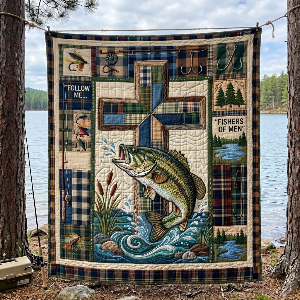 Akeside Cross Fishing Quilted Blanket Bedroom Decor Merch Gift For Fisher - Tradiviet