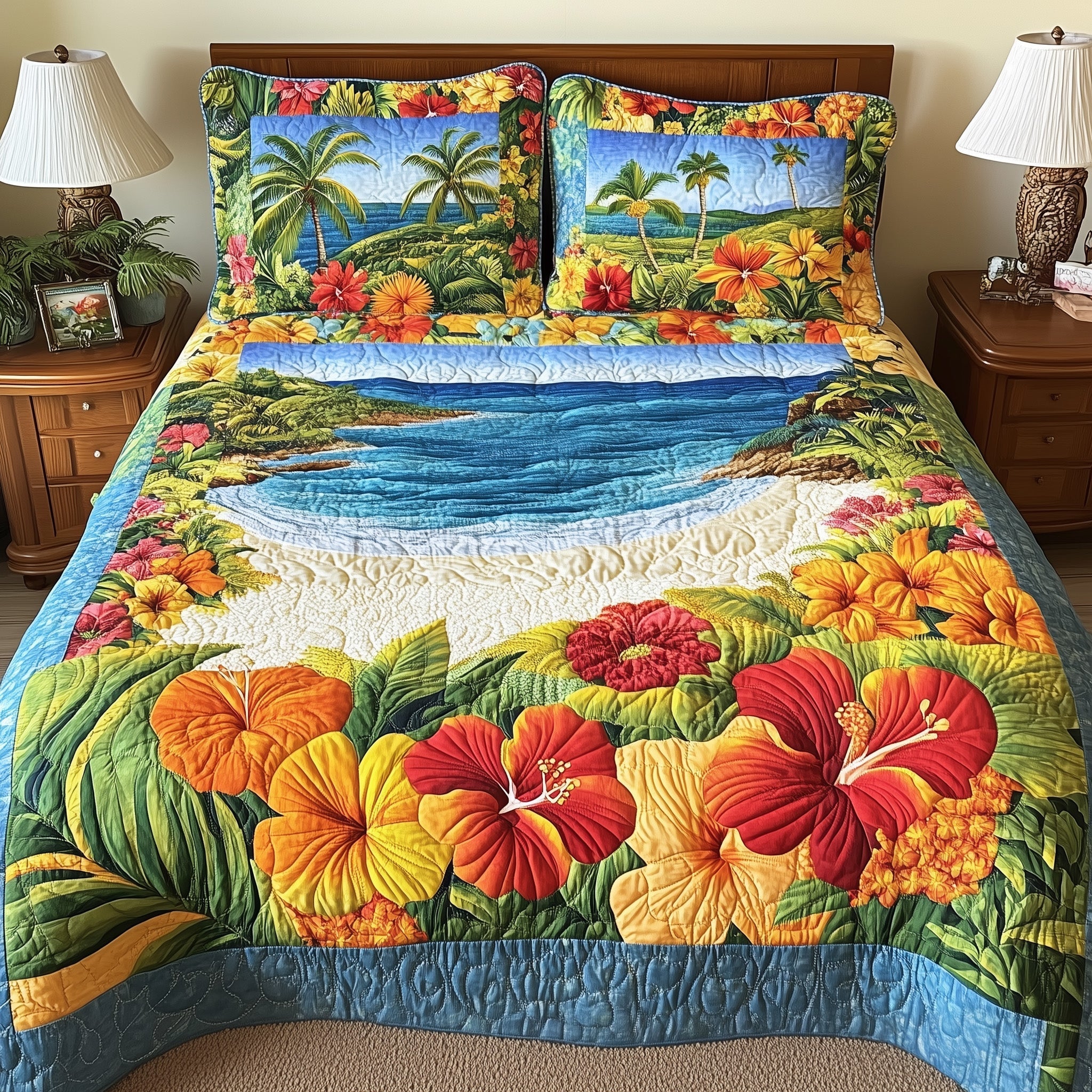 Aloha Beach Quilted Bedding Set Aloha Beach Woodland Gift For Beach - Tradiviet