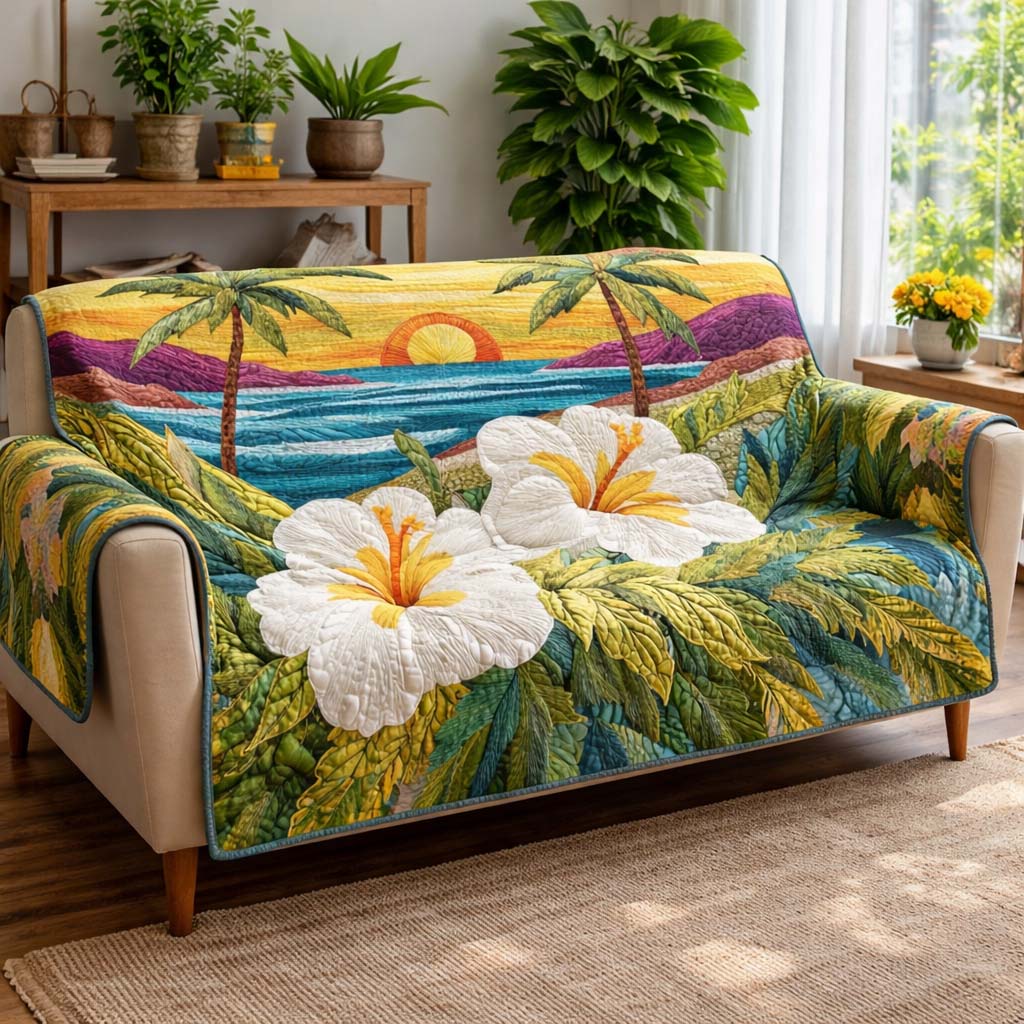 Aloha Sunset Paradise Quilted Sofa Cover Coastal Home Couch Cover Gifts For New Homes - Tradiviet