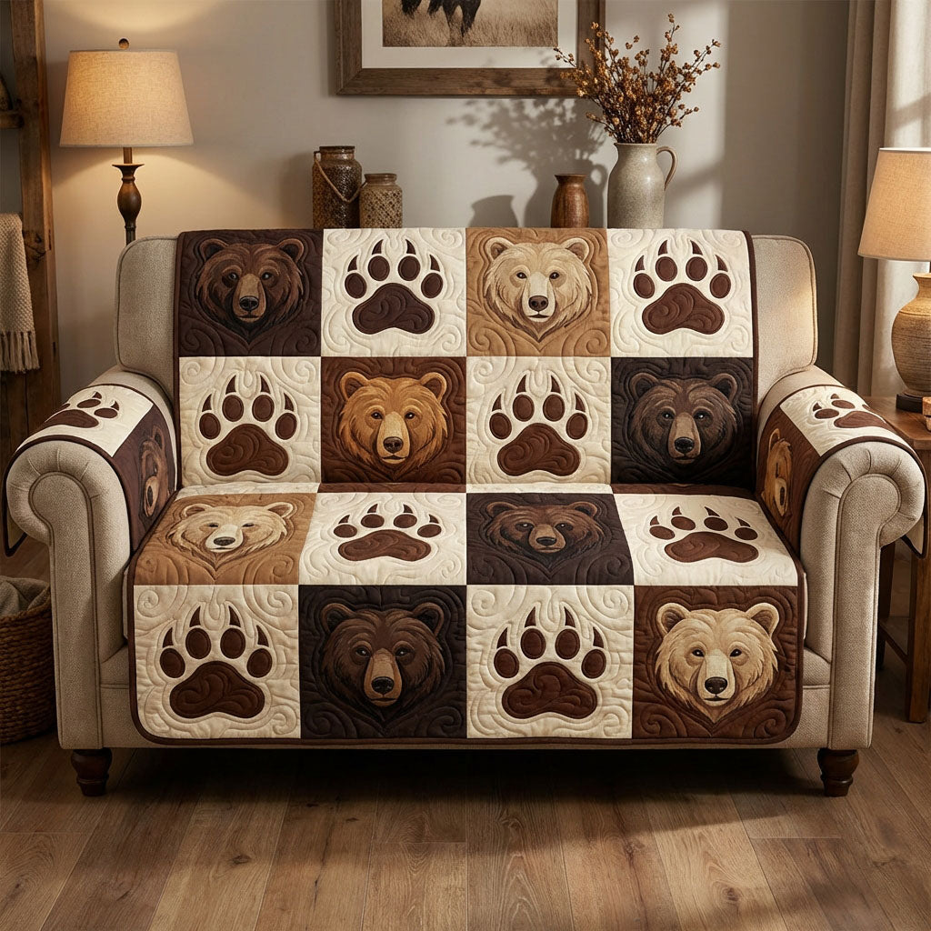 Alpine Bear Quilted Sofa Cover Elegant Room Decor Cute Bear Lover Presents - Tradiviet