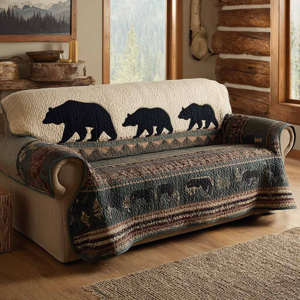 Alpine Bear Quilted Sofa Cover Unique Home Room Decor Bear Theme Gifts - Tradiviet
