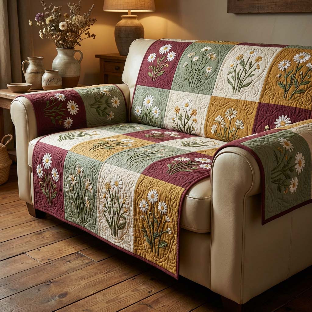 Amber Flower Quilted Sofa Cover Classic Home Room Decor Gift For Cozy Spaces - Tradiviet