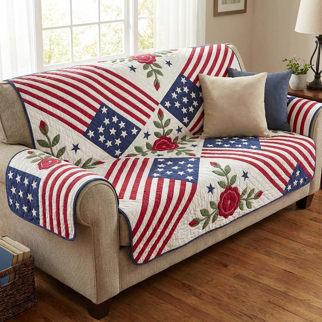 Amber Glory Quilted Sofa Cover Holiday Room Decor Home Gifts For Him - Tradiviet
