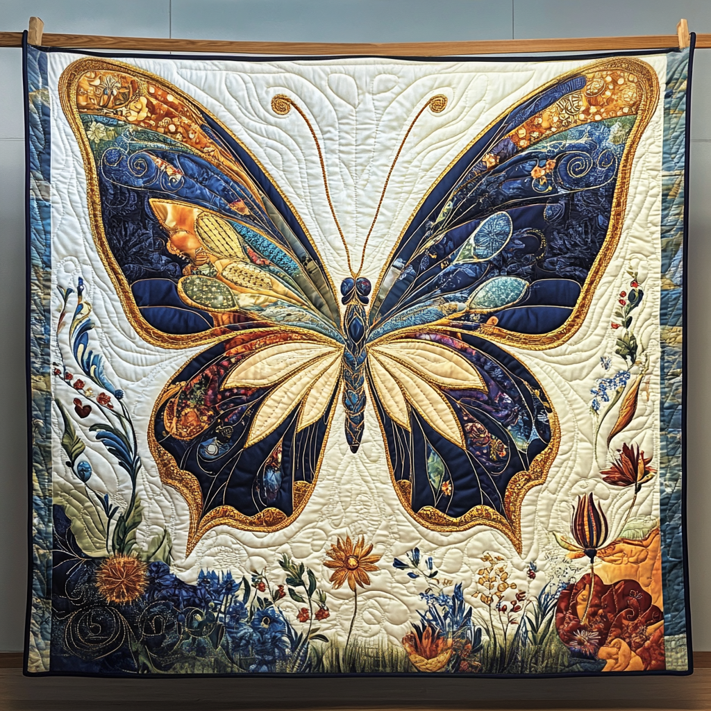 Amber Glow Butterfly Quilted Blanket Semiquincentennial Gift For Housewarming - Tradiviet