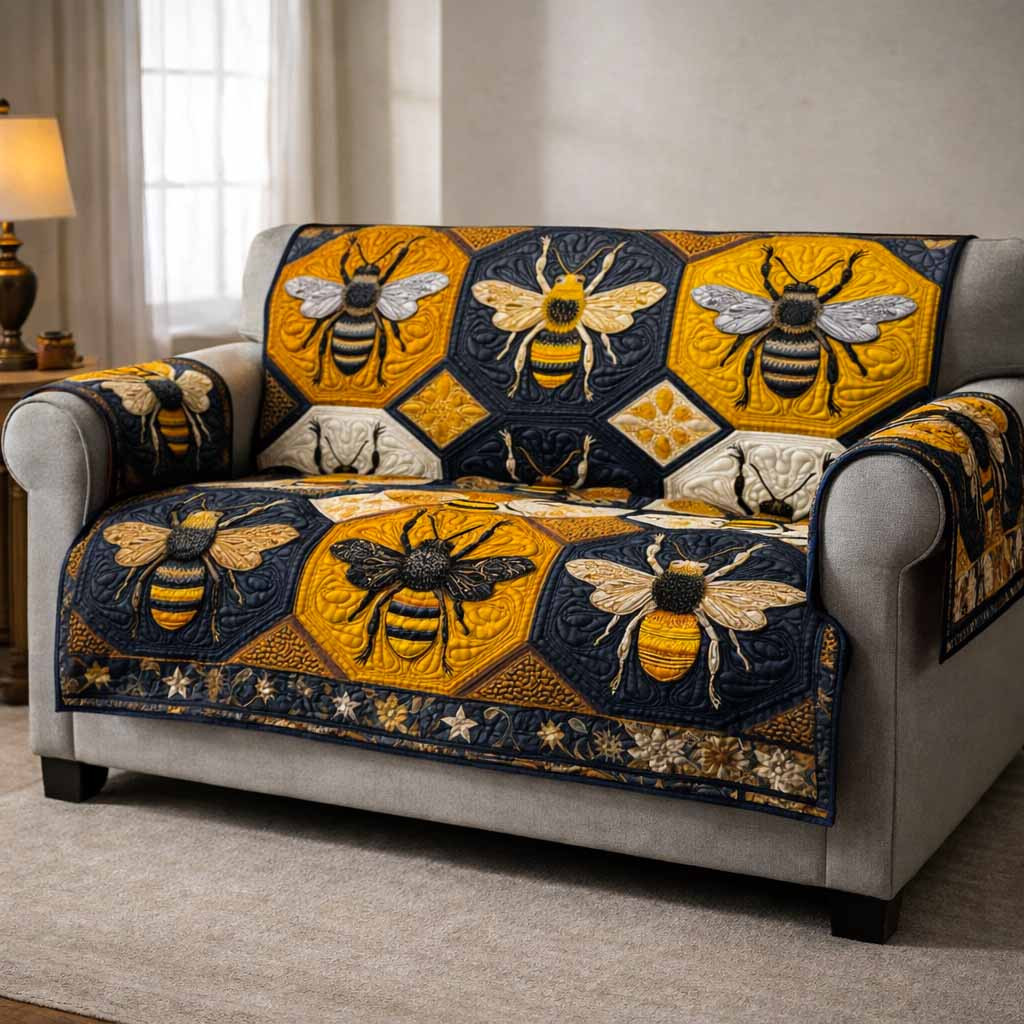 Amber Swarm Quilted Sofa Cover Sofa And Seat Covers Bee Themed Gifts For Him - Tradiviet