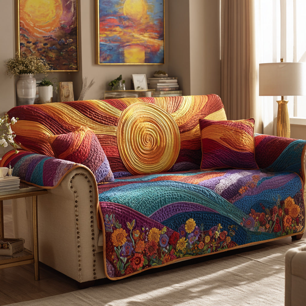 Amber Tide Quilted Sofa Cover Holiday Room Decor Great Housewarming Gift Ideas - Tradiviet