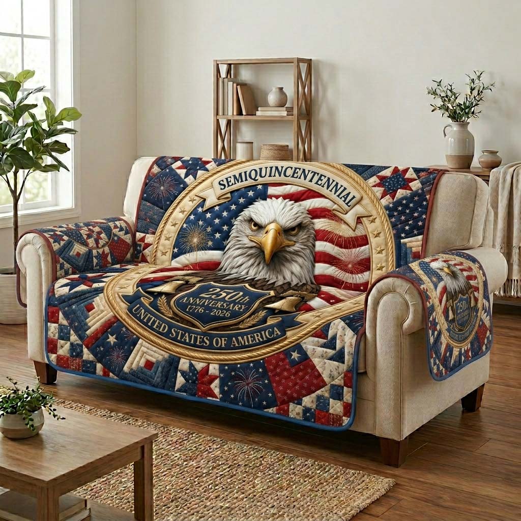 America 250 Eagle Quilted Sofa Cover Patriotic Home Couch Cover Best Eagle Items Gifts - Tradiviet