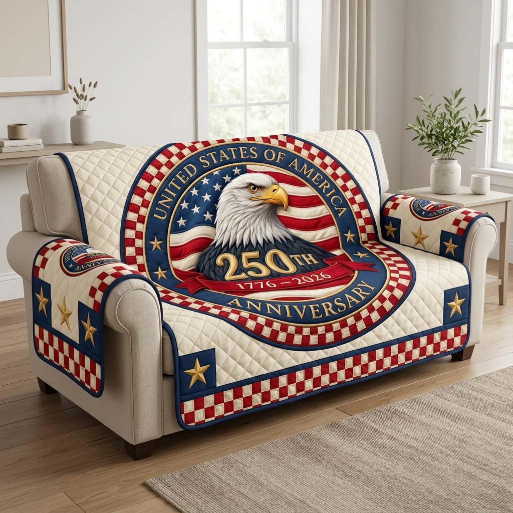 America 250 Eagle Quilted Sofa Cover Patriotic Home Couch Cover Patriotic Eagle Items Gifts - Tradiviet