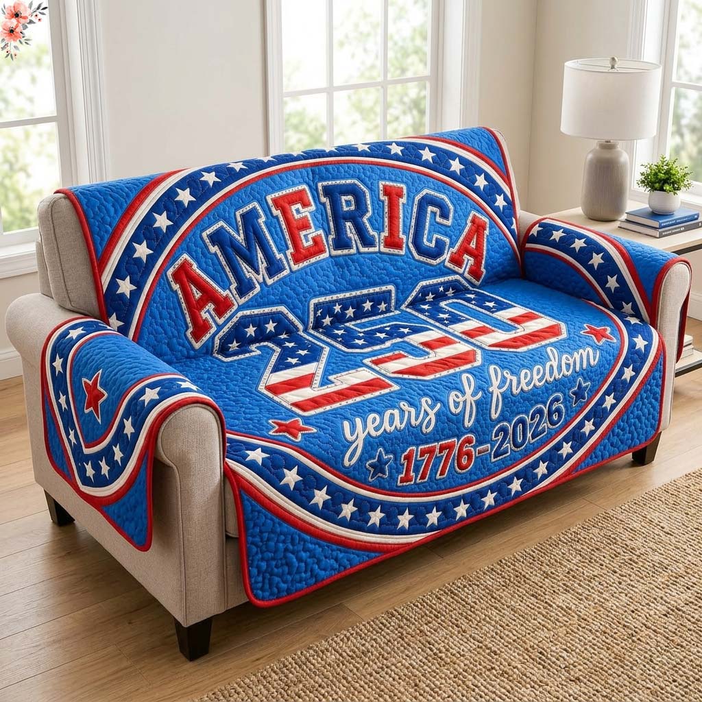 America 250 Freedom Quilted Sofa Cover Patriotic Home Couch Cover Patriotic Eagle Gifts For Men - Tradiviet