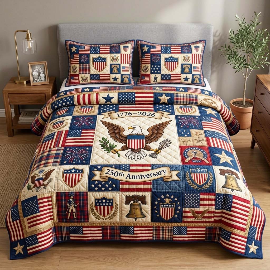 America 250th Anniversary Quilted Bedding Set America 250th Keepsakes Gift Ideas - Tradiviet