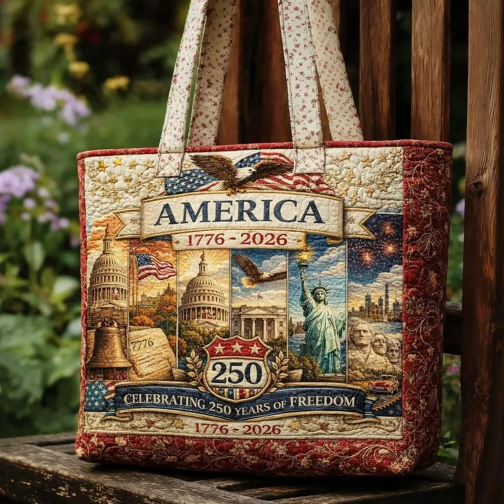America Celebrating 250 Years Of Freedom Quilted Tote Bag 1776 2026 Patriotic Gifts For Mom - Tradiviet