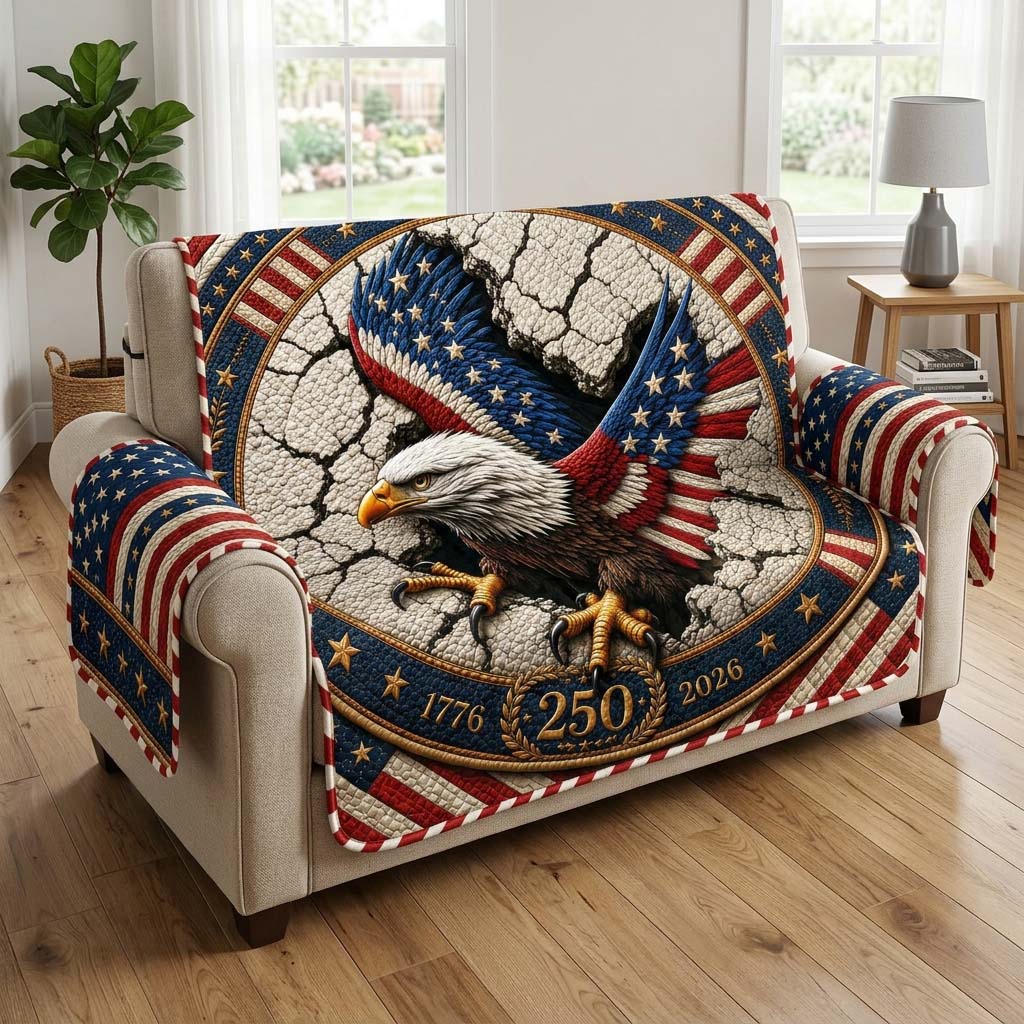 America Eagle Freedom Quilted Sofa Cover Patriotic Home Couch Cover Bald Eagle Gifts For Chrismas - Tradiviet