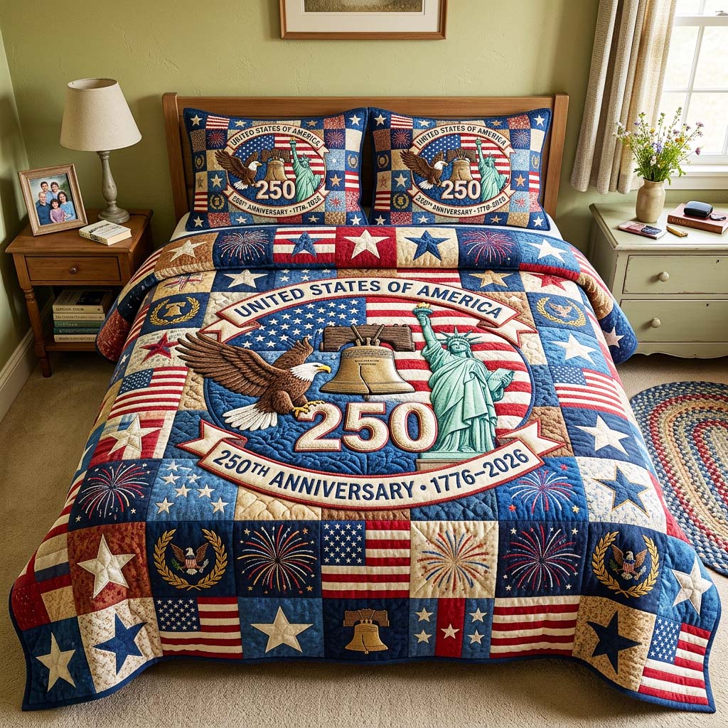 America Map Quilted Bedding Set America Map Bohemian Gift For America Map - Tradiviet