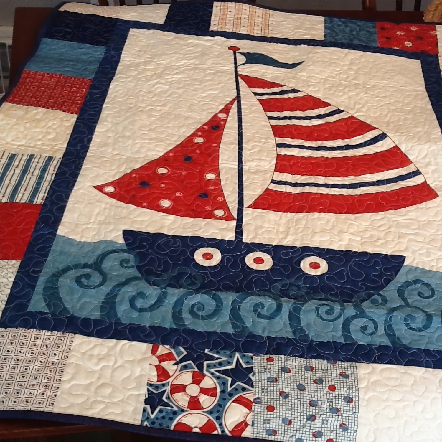 American Boat Quilted Blanket USA 250Th Anniversary Gift For Home Accent - Tradiviet