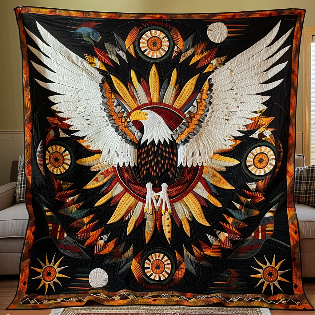 American Eagle Ceremonial Quilted Blanket We The People Gift For Table Decor - Tradiviet
