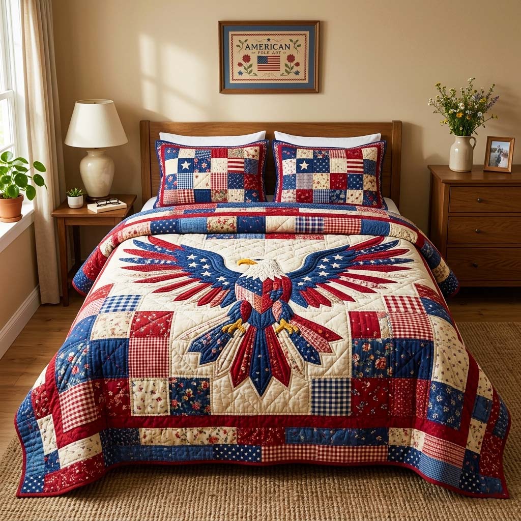 American Eagle Quilted Bedding Set American Eagle Style Gift For American Eagle - Tradiviet