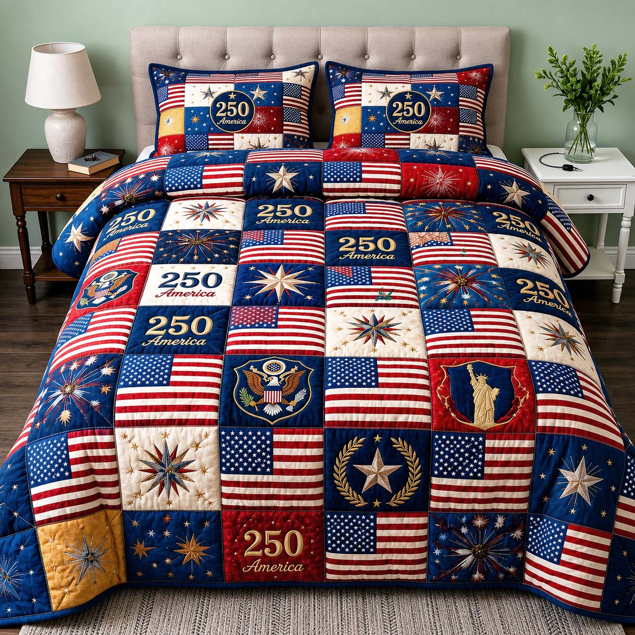American Flag Quilted Bedding Set American Flag Accent Gift For American Flag - Tradiviet