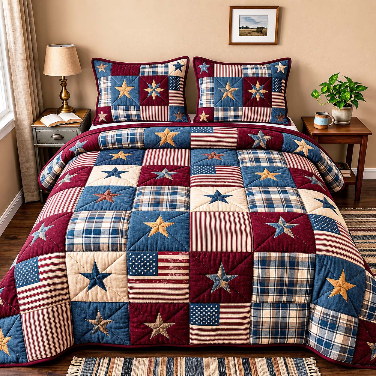 American Flag Quilted Bedding Set American Flag Detail Gift For American Friends - Tradiviet