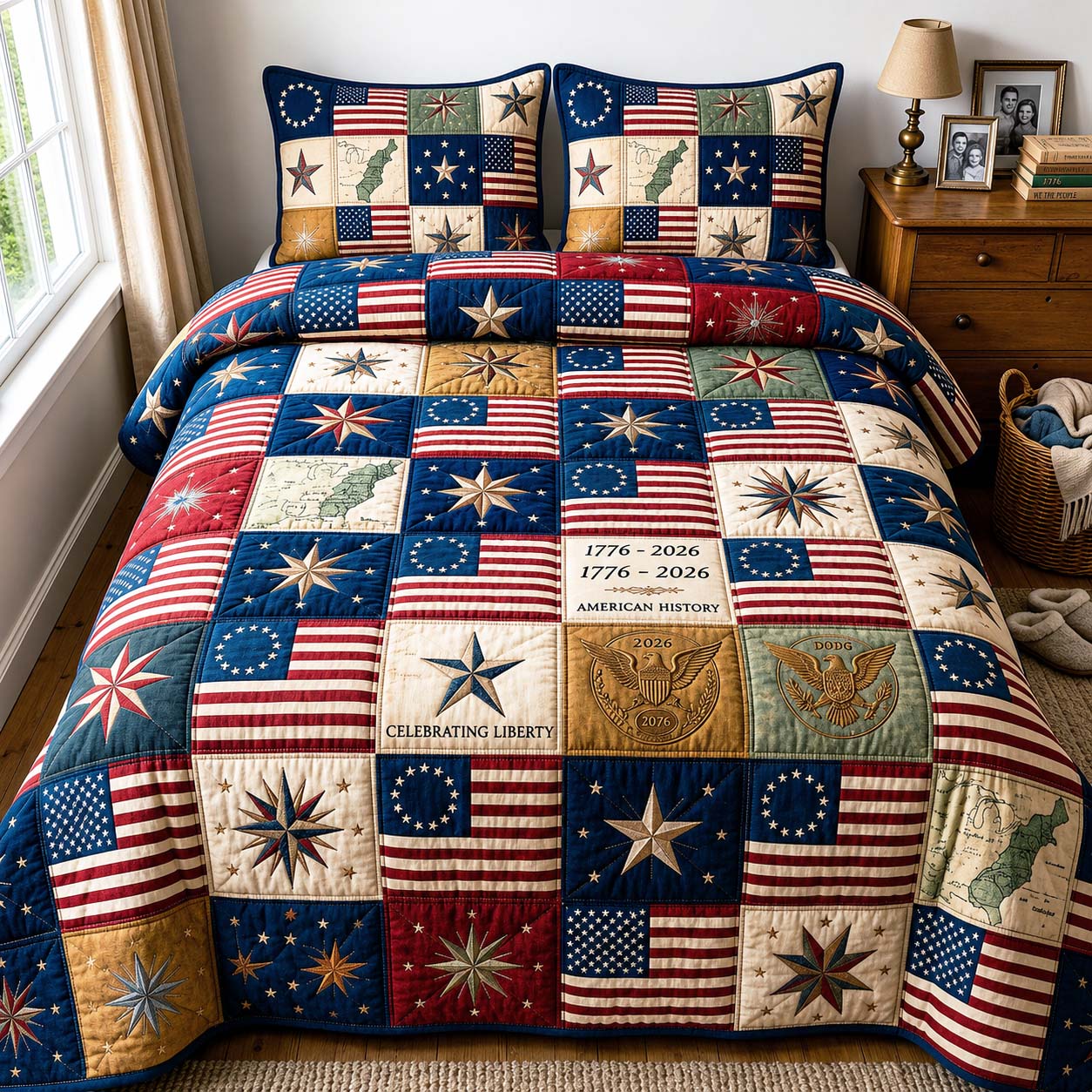 American Flag Quilted Bedding Set American Flag Retreat Gift For Flag Lovers - Tradiviet
