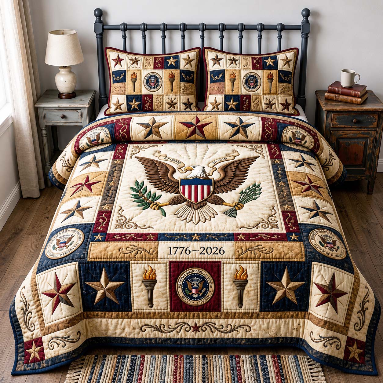 American Flag Quilted Bedding Set American Flag Touch Gift For Flag - Tradiviet