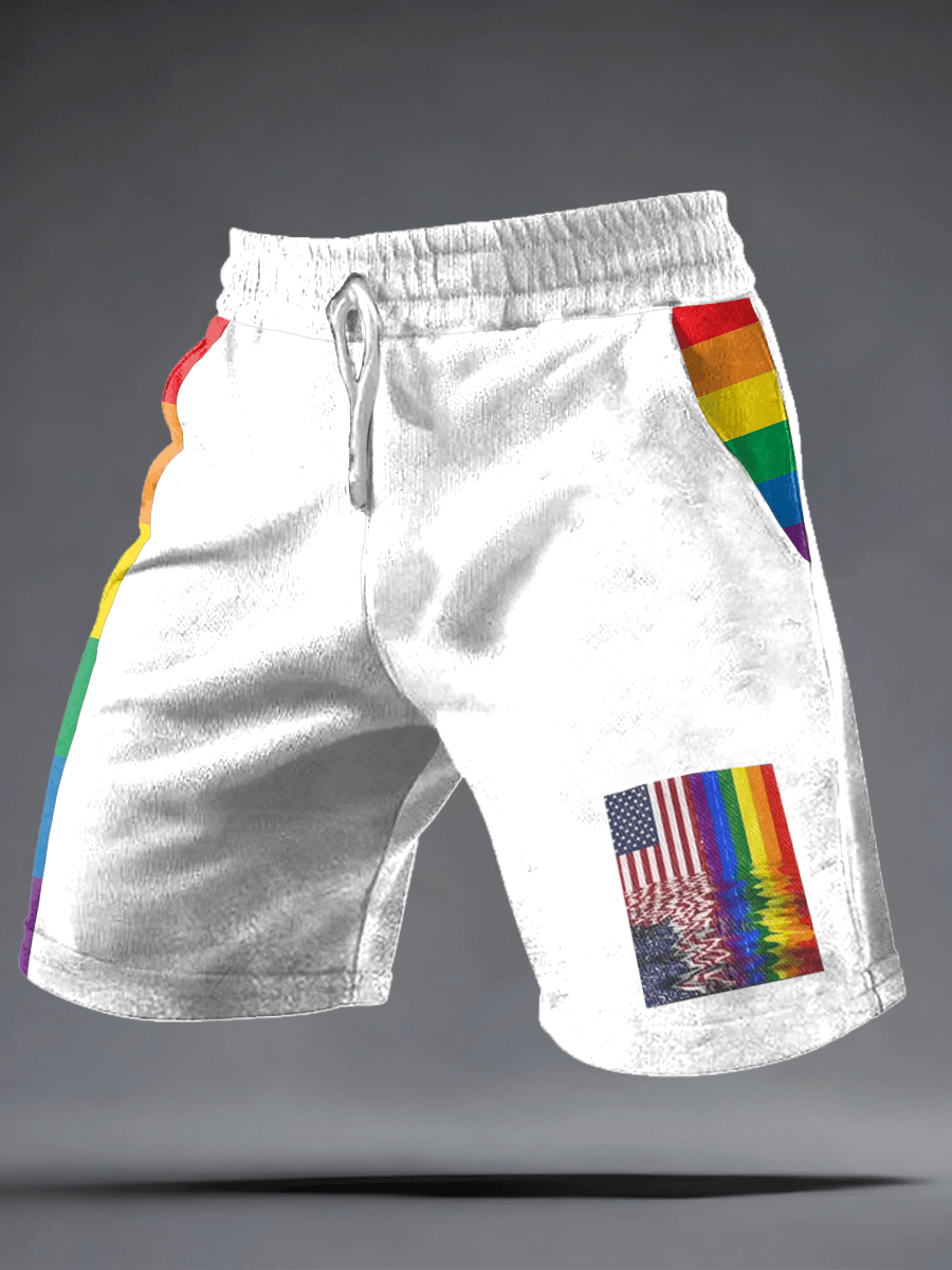 American Flag Rainbow Athletic Shorts Patriotic Spirit Pride Merch Meaningful LGBT Gift - Tradiviet