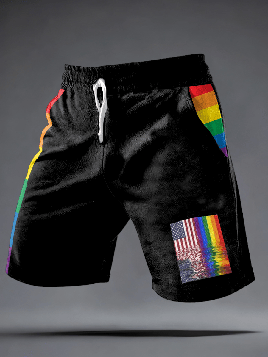 American Flag Rainbow Athletic Shorts Patriotic Spirit Pride Merch Meaningful LGBT Gift - Tradiviet - Image 2