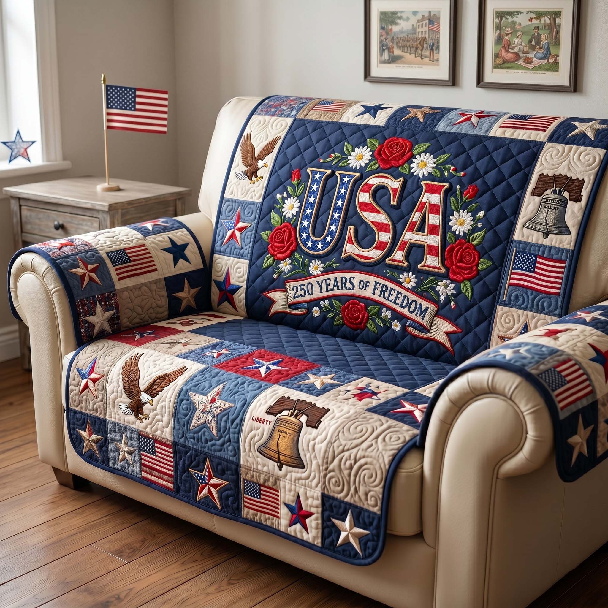 American Freedom Spirit Quilted Sofa Cover Trendy Home Style Gift For House Lover - Tradiviet