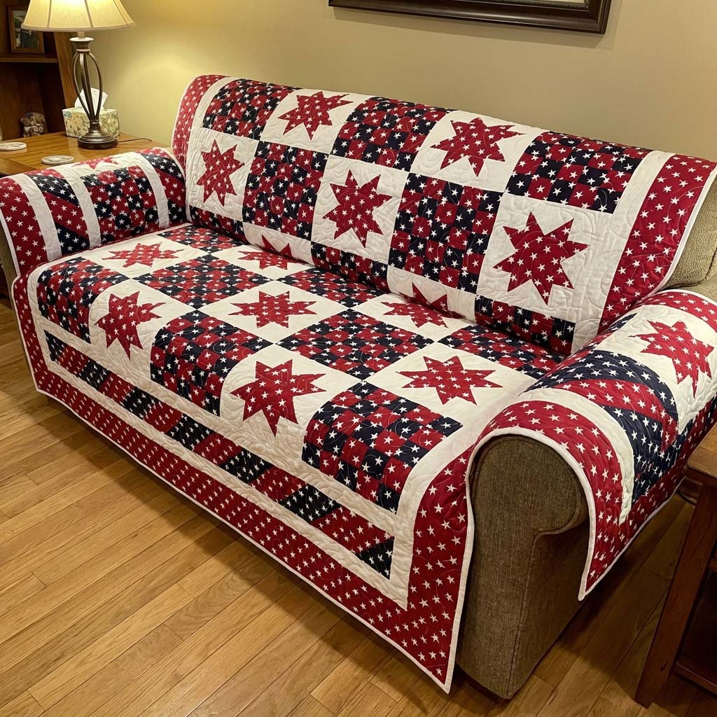 American Muse Quilted Sofa Cover Seasonal Room Decor Home Gift For Him - Tradiviet