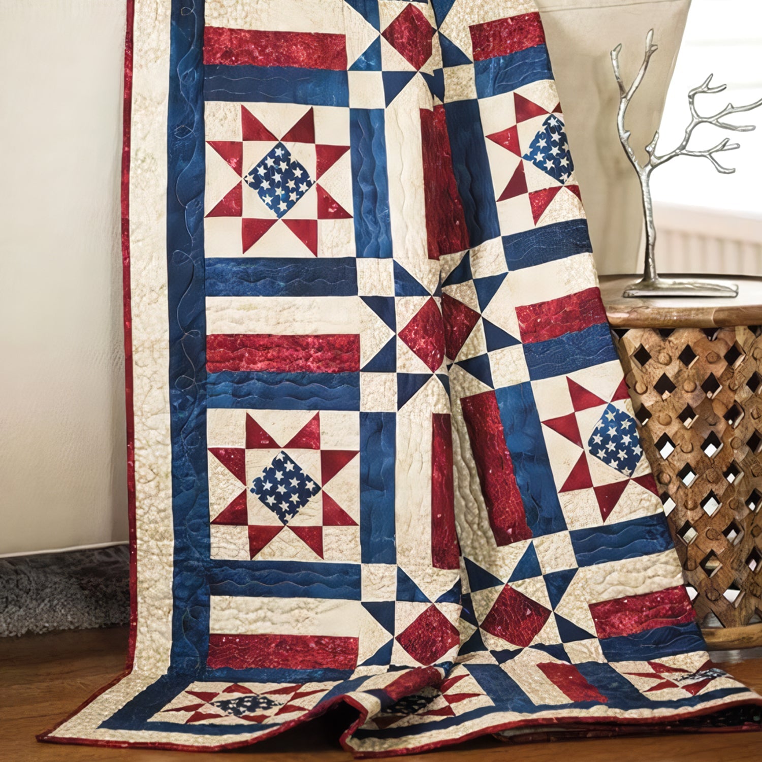American Patchwork Quilted Blanket Holiday Decorations Patriotic Gifts For Men - Tradiviet