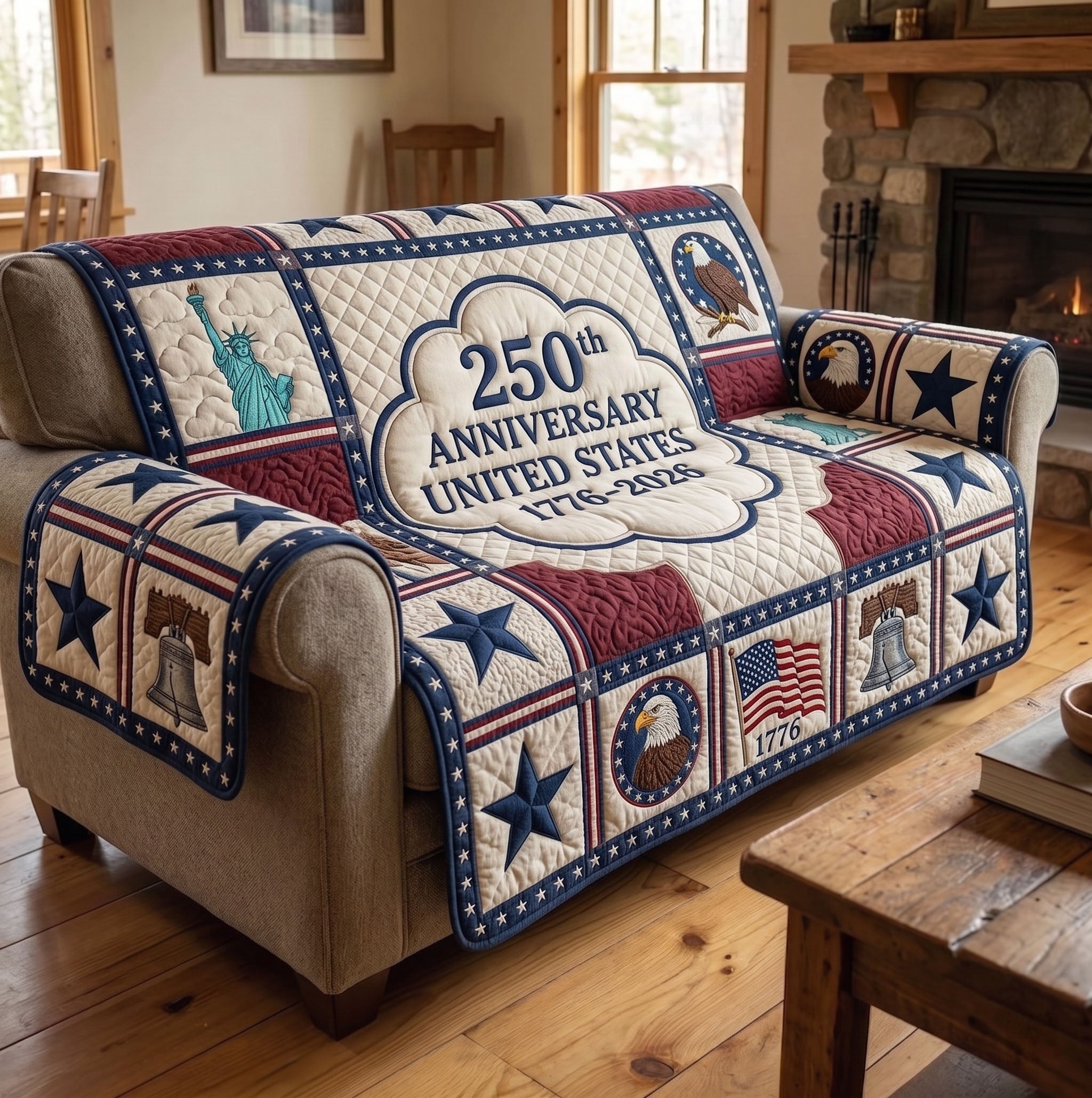 American Pride Quilted Sofa Cover Patriotic Home Couch Cover Gift For Home Decor - Tradiviet