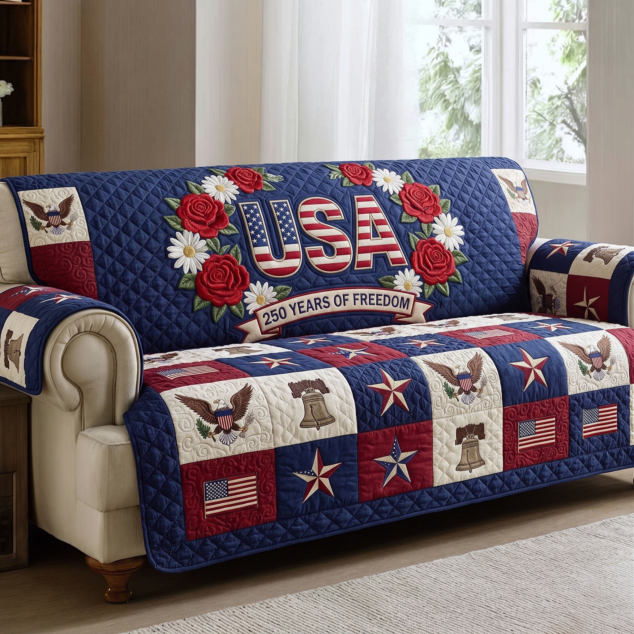 American Pride Quilted Sofa Cover Patriotic Home Couch Cover Gift For New Homeowners - Tradiviet
