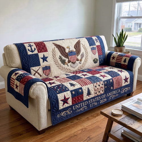 American Pride Quilted Sofa Cover Patriotic Home Couch Cover Gift For Room Decor - Tradiviet