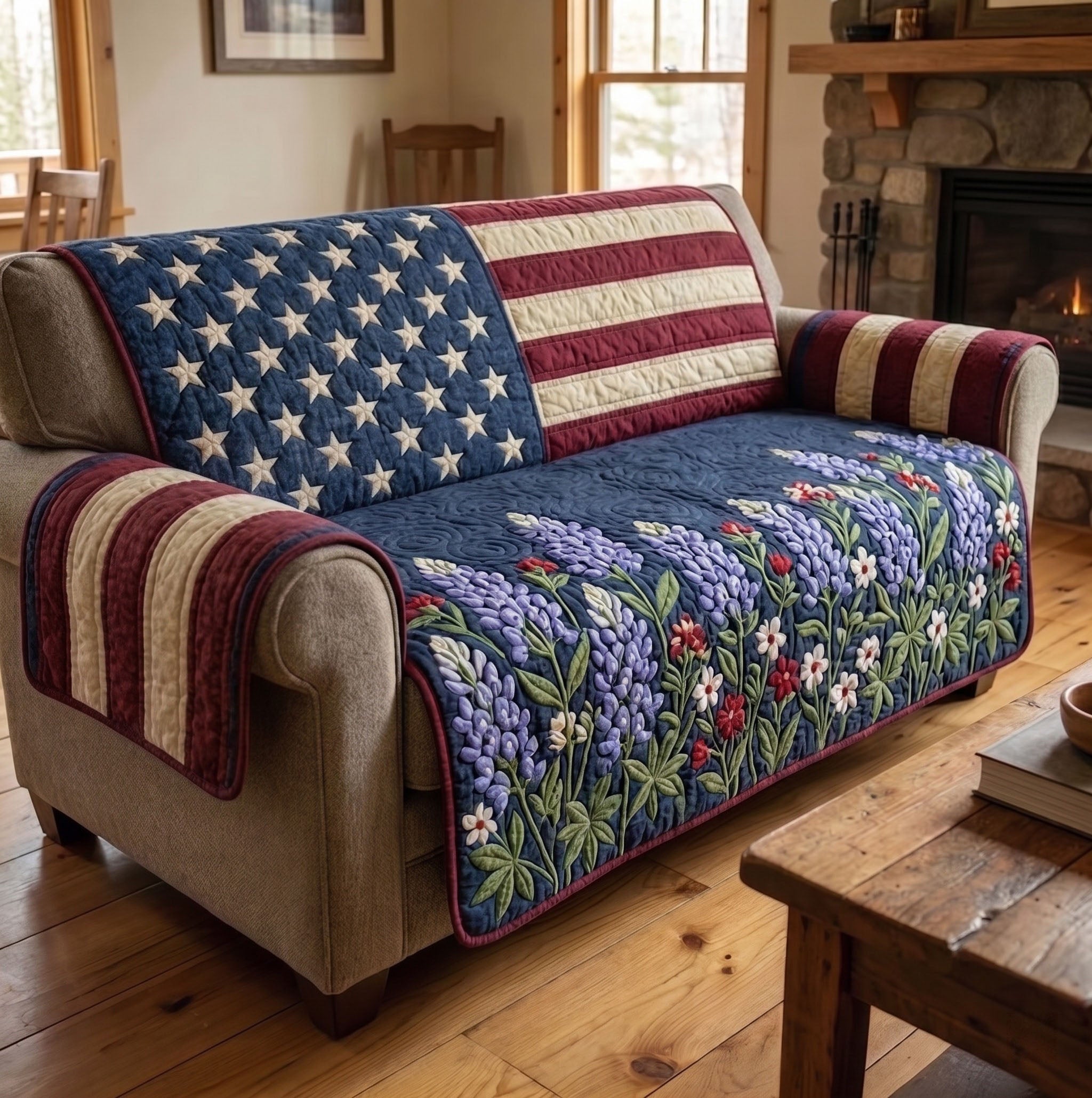 American Pride Quilted Sofa Cover Patriotic Home Couch Cover Gifts For Home Decor - Tradiviet