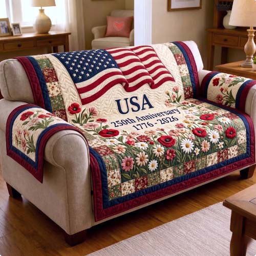 American Pride Quilted Sofa Cover Patriotic Home Couch Cover Home Decor Gift Ideas - Tradiviet
