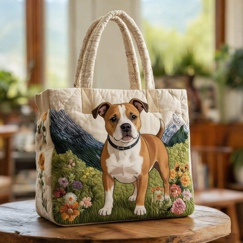 American Staffordshire Terrier Quilted Tote Bag Floral Bag Gifts Ideas For Dog Lovers - Tradiviet