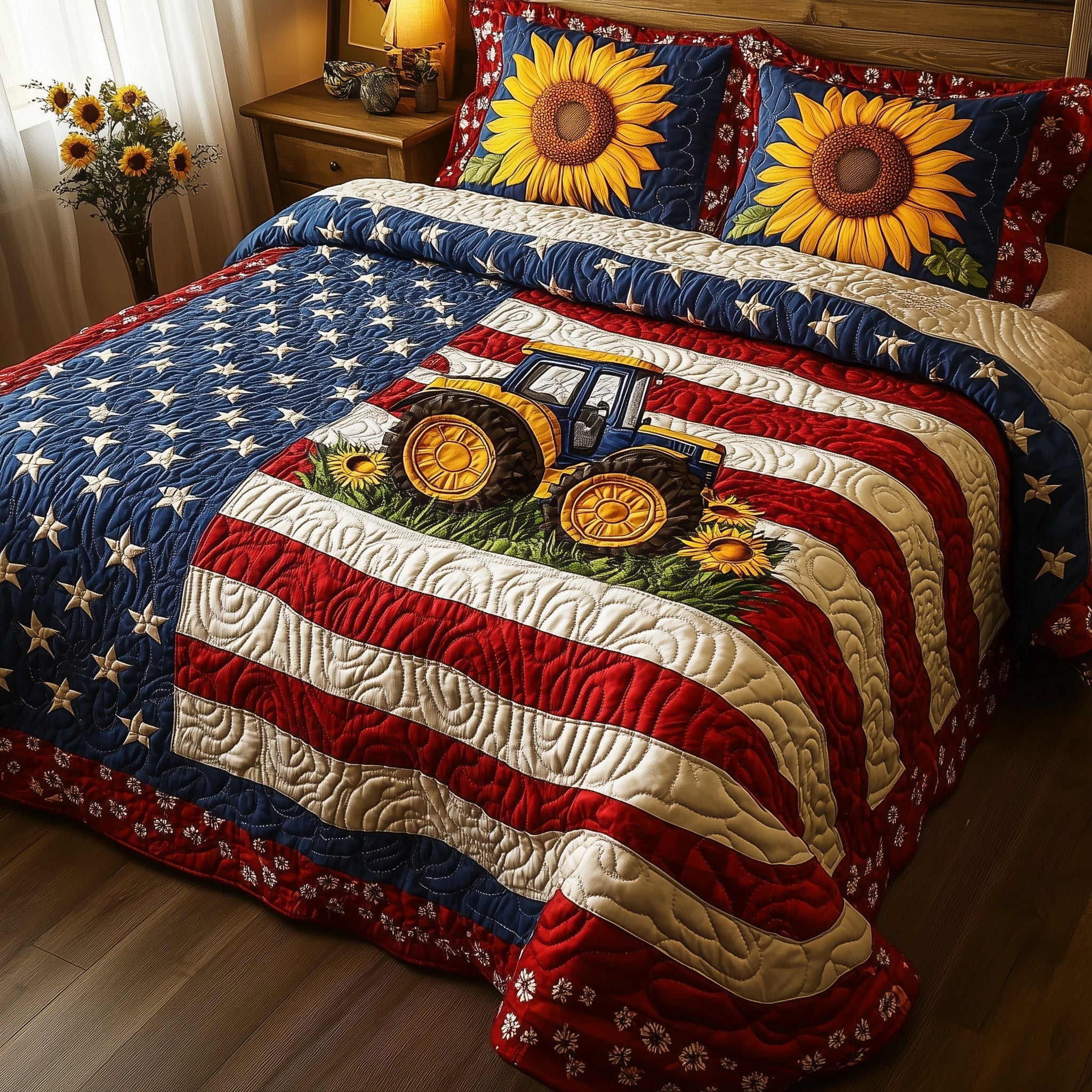 American Tractor Quilted Bedding Set American Tractor Statement Gift For American Tractor - Tradiviet