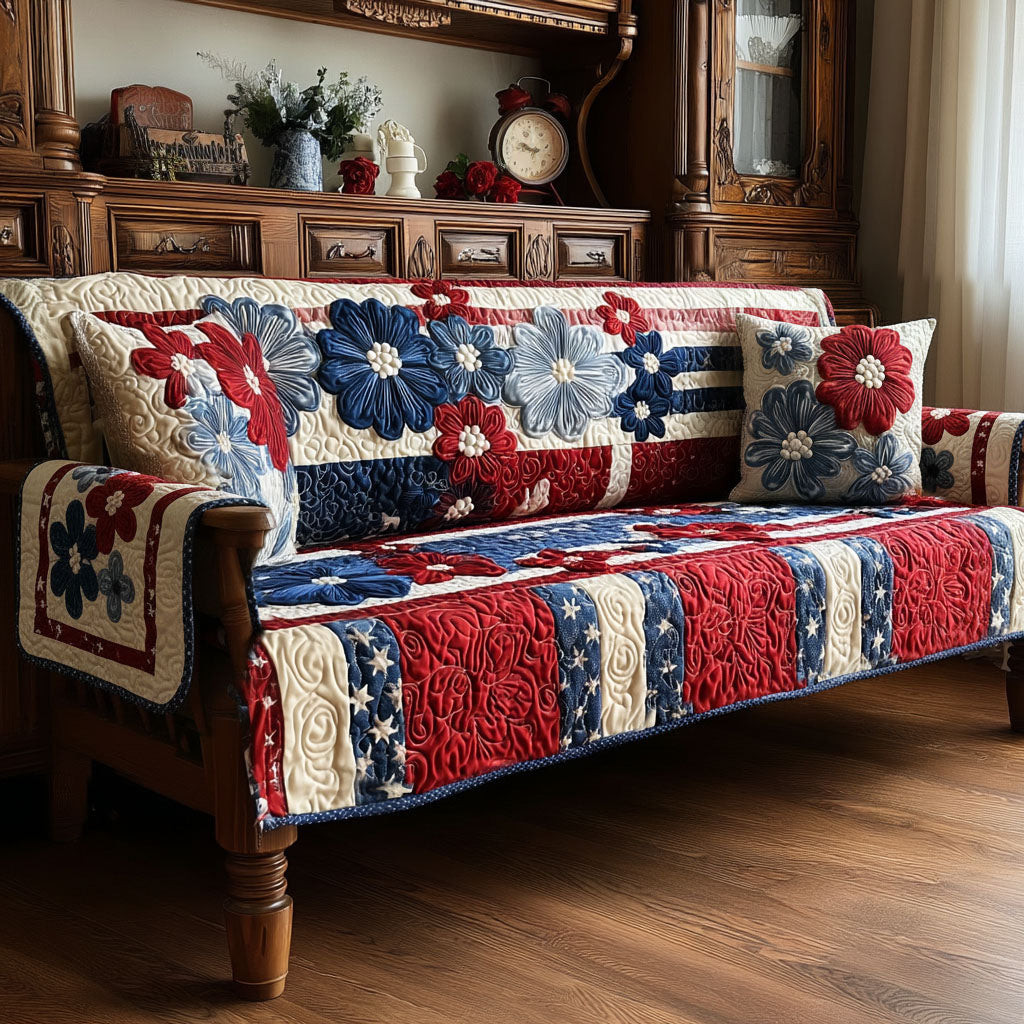 Americana Blossom Quilted Sofa Cover The Best Slipcovers Patriotic Gifts For Men - Tradiviet