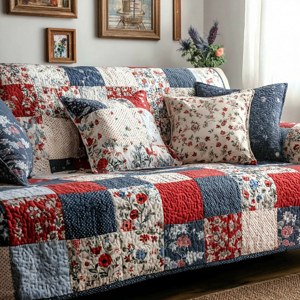 Americana Charm Quilted Sofa Cover Cozy Home Room Decor Best Housewarming Gift Ideas - Tradiviet